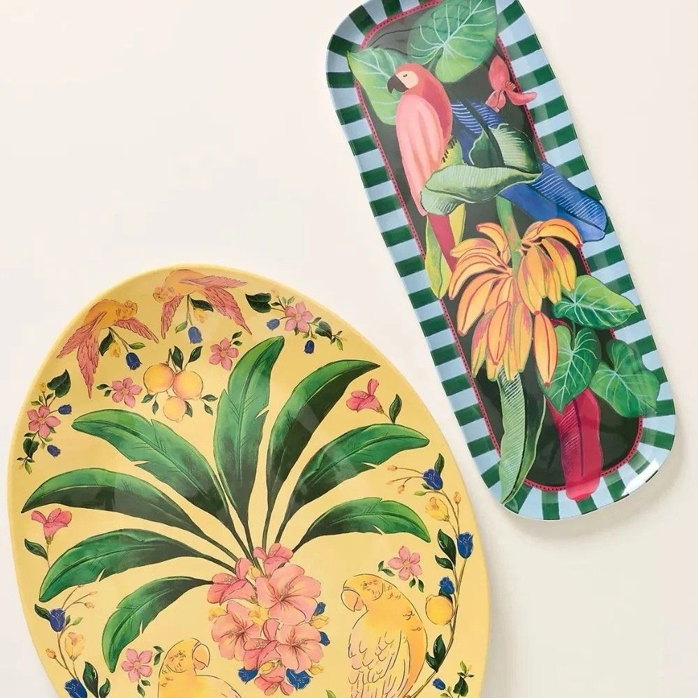 Farm Rio x Anthropologie Melamine Rectangle Platter NWT Serveware Tropical Bird